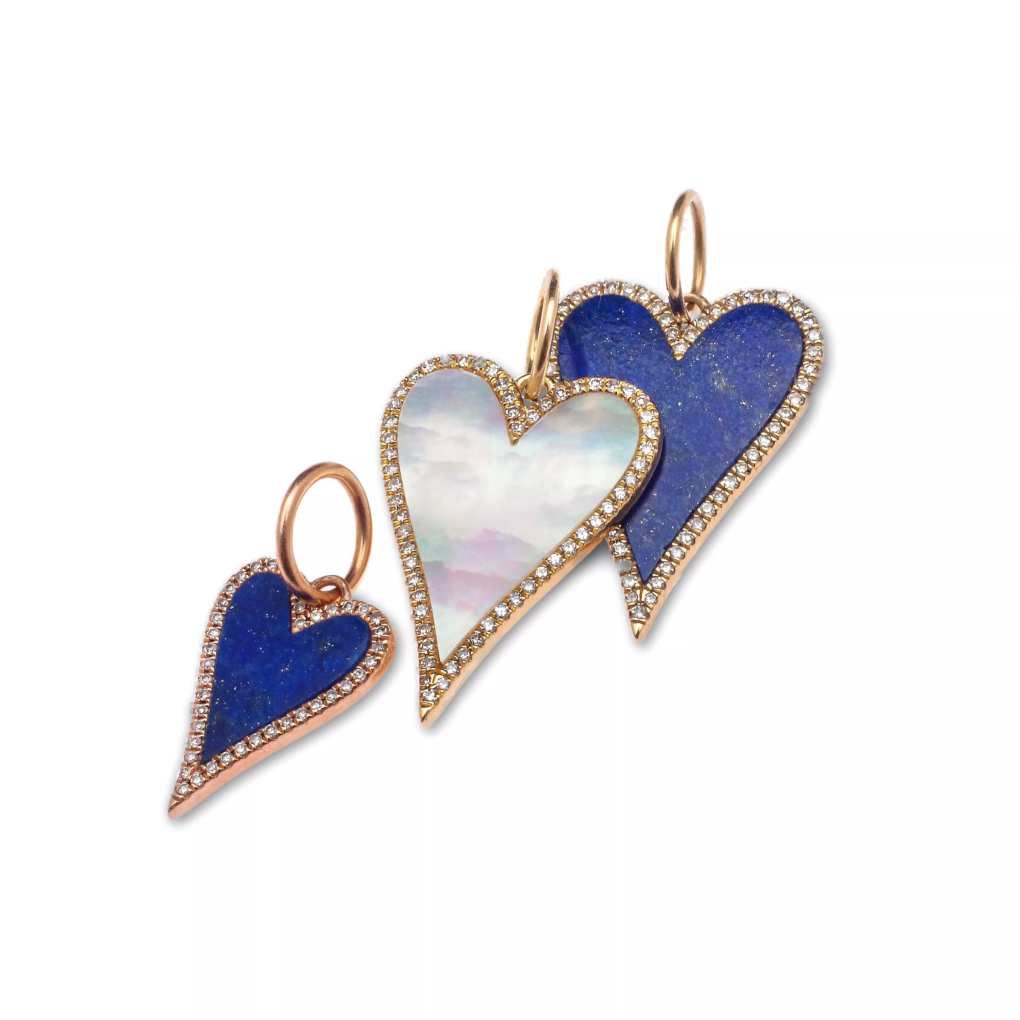 14K Gold Large Blue Lapis and Diamond Elongated Heart Charm