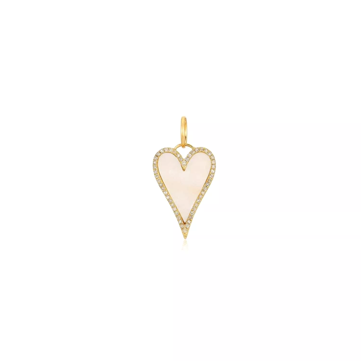 14K Gold Small Mother of Pearl and Diamond Elongated Heart Charm