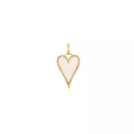 14K Gold Small Mother of Pearl and Diamond Elongated Heart Charm