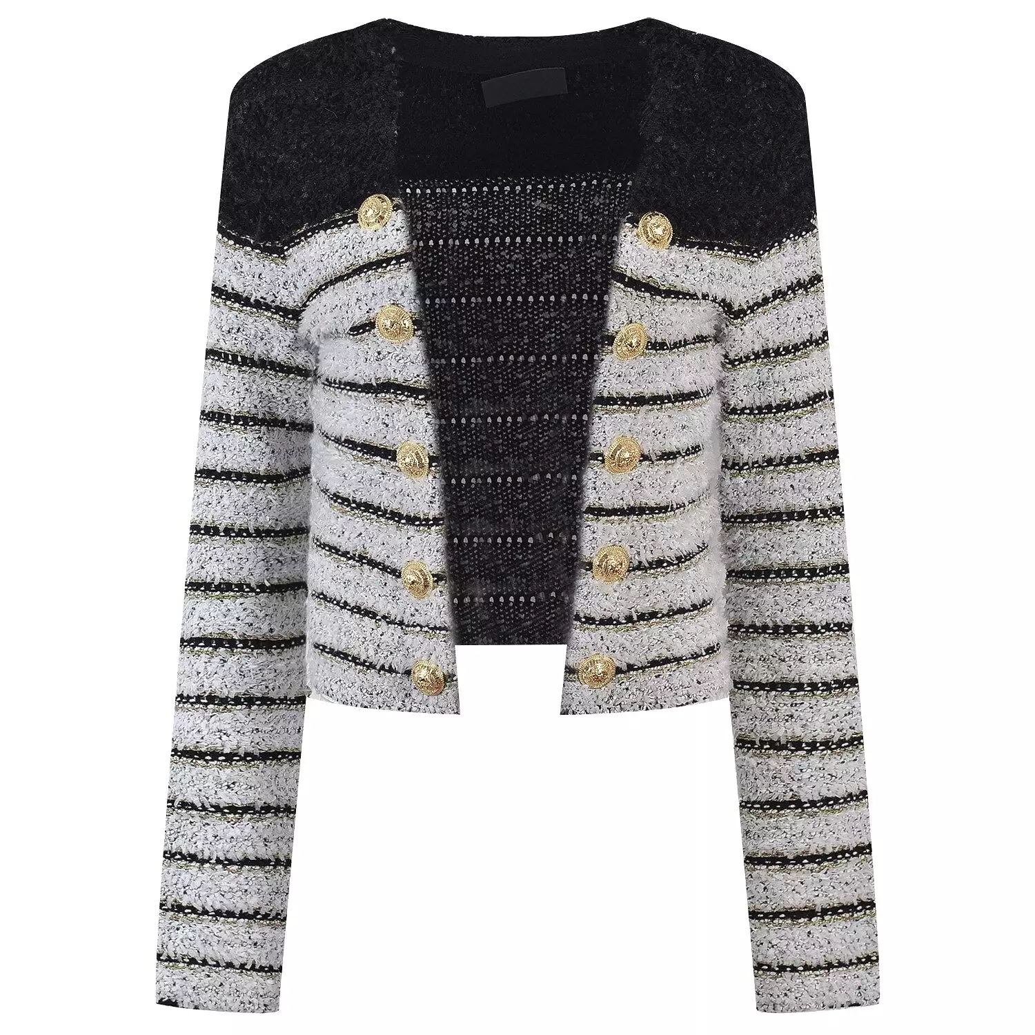 2022 Autumn Winter Elegant Striped Knitted Sweater Gold Buttons Cardigan