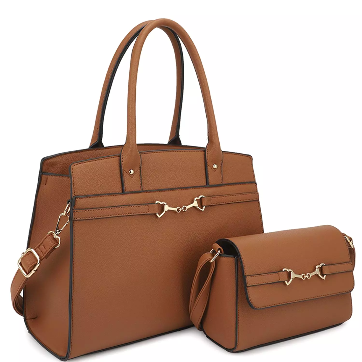 2in1 Matching Design Handle Satchel With Crossbody Bag