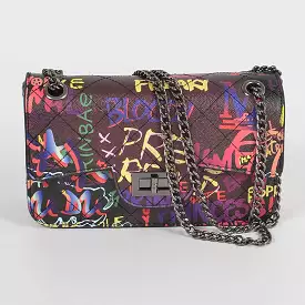 3AM Black Graffiti Quilted Clutch