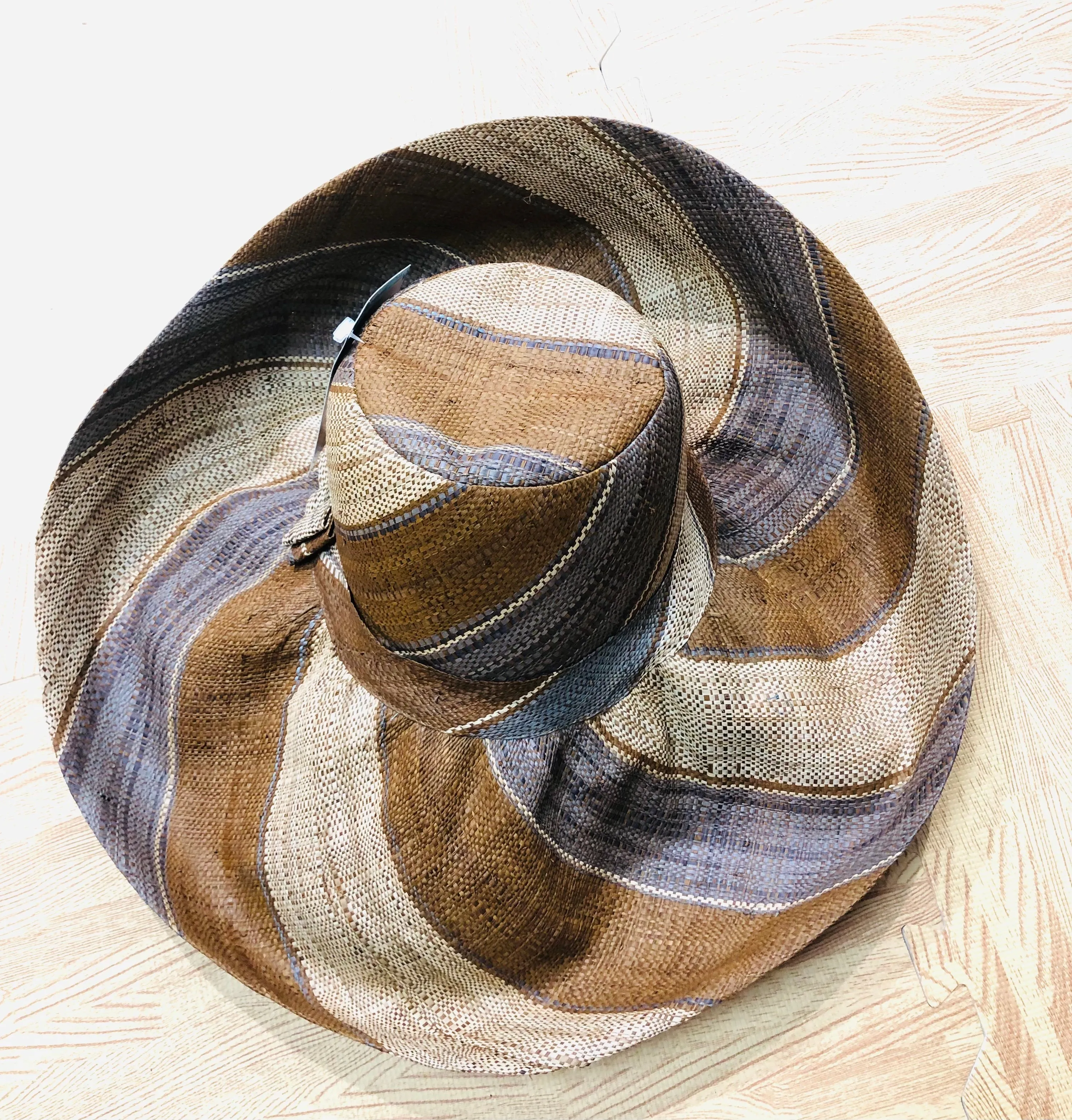 5 & 7 Wide Brim Multicolor Stripe Pattern Packable Straw Sun Hats