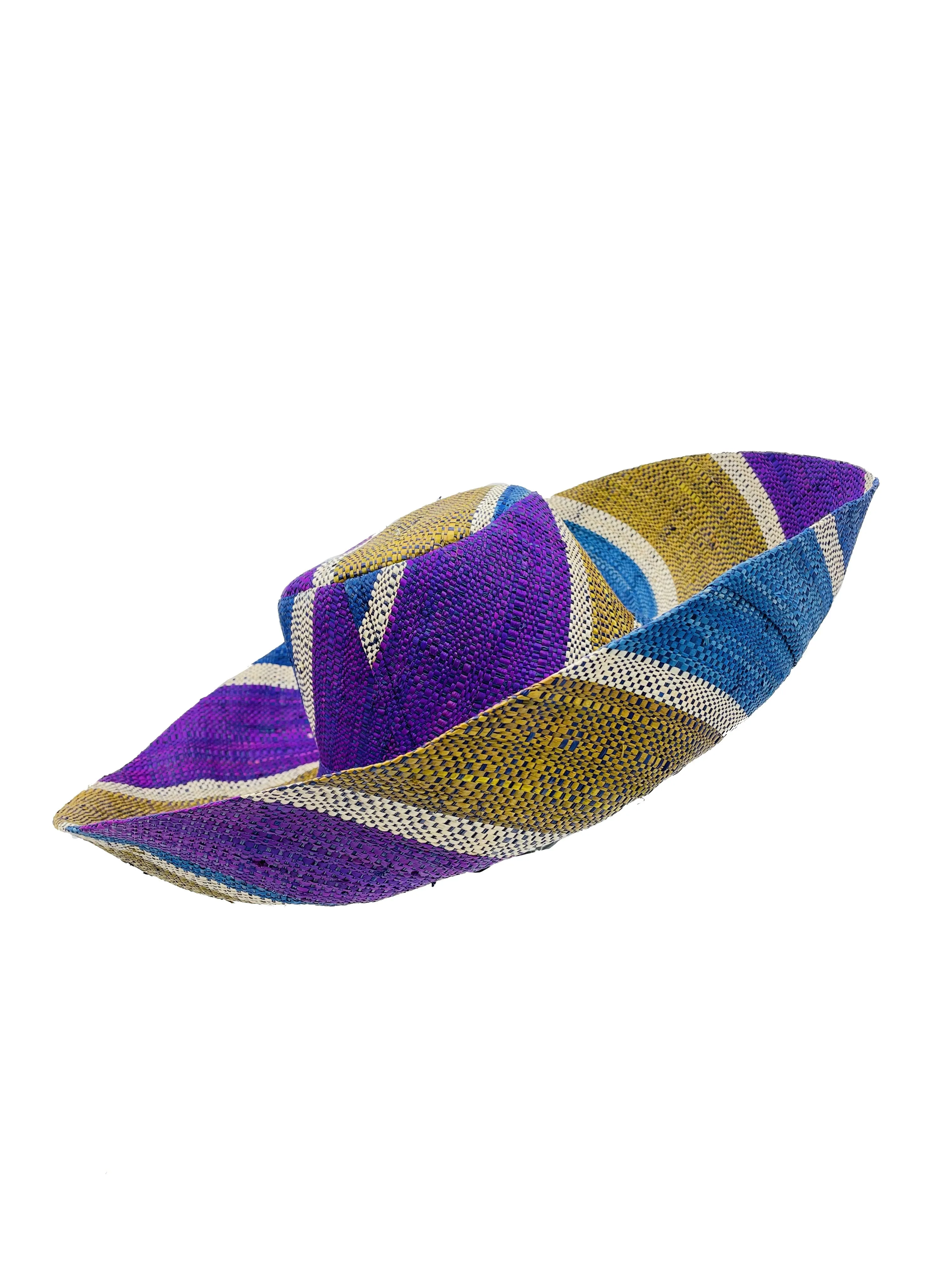 5 & 7 Wide Brim Multicolor Stripe Pattern Packable Straw Sun Hats