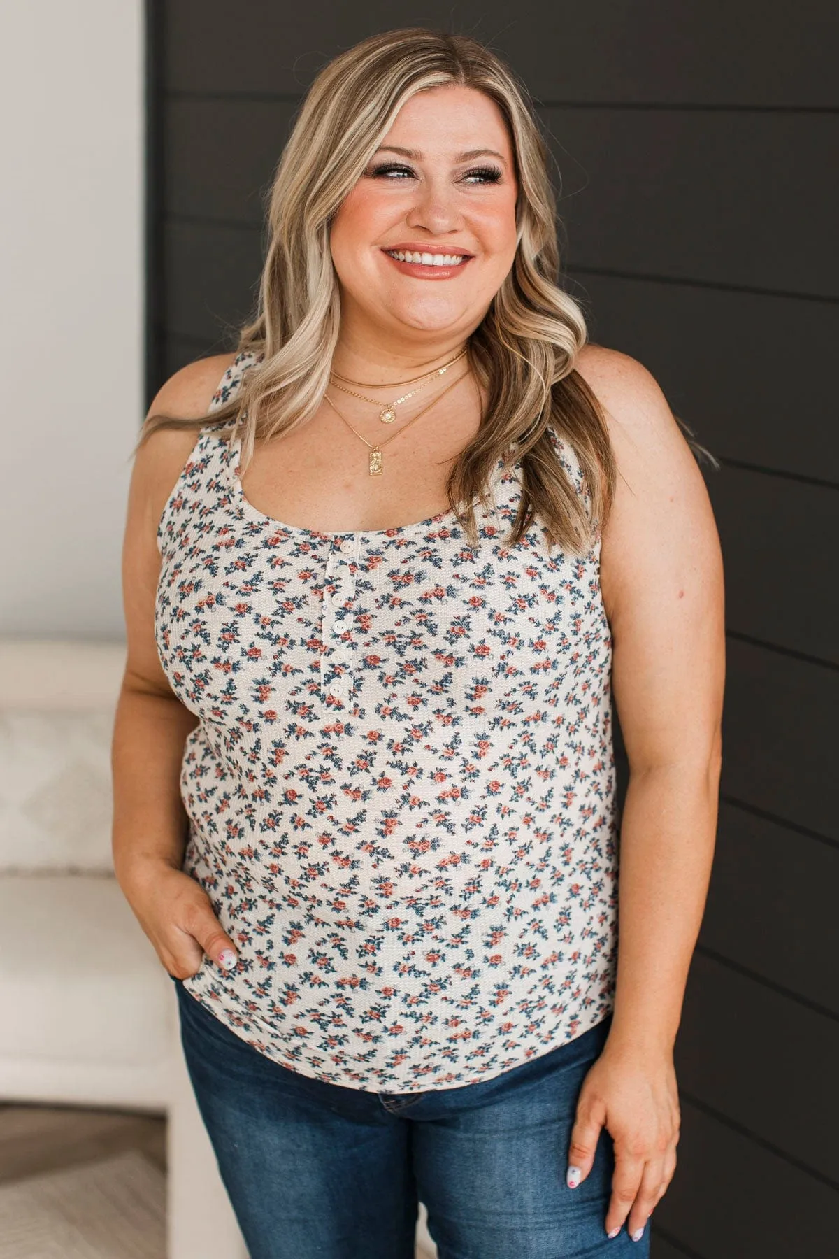 All Good Things Floral Tank Top- Oatmeal