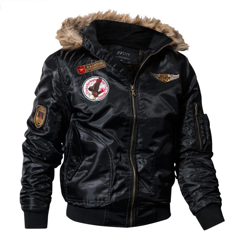 Ashore Shop Men's Winter Fur Collar Naval Air Style Bomber Jacket