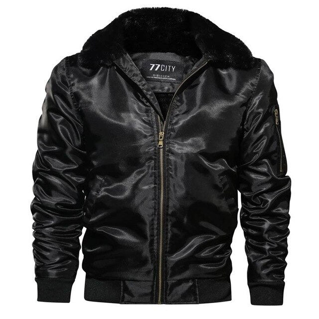 Ashore Shop Men's Winter Fur Collar Naval Air Style Bomber Jacket