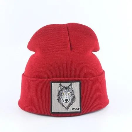 Beanie Wolf Embroidery Winter Hats Knitted Beanies For Women