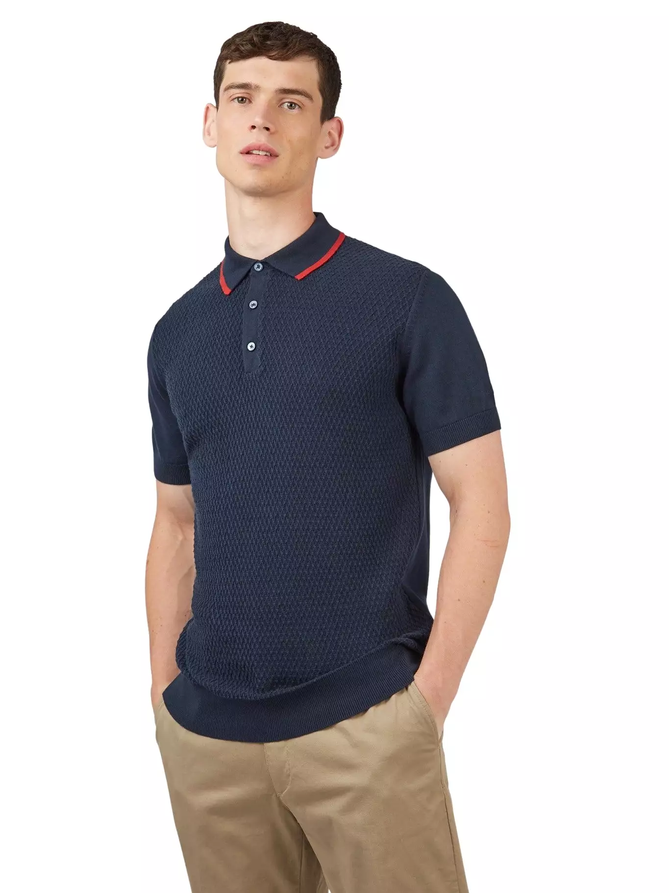 Ben Sherman Men's Textured Front Knit Polo Shirt