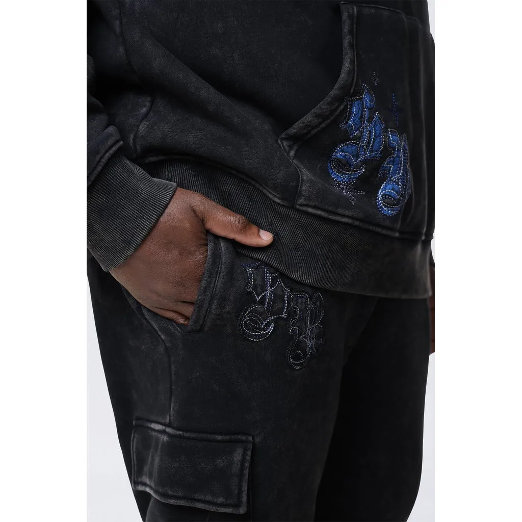 Big and Tall - Stacked Rhinestone Dystopia Fleece Pants - Black