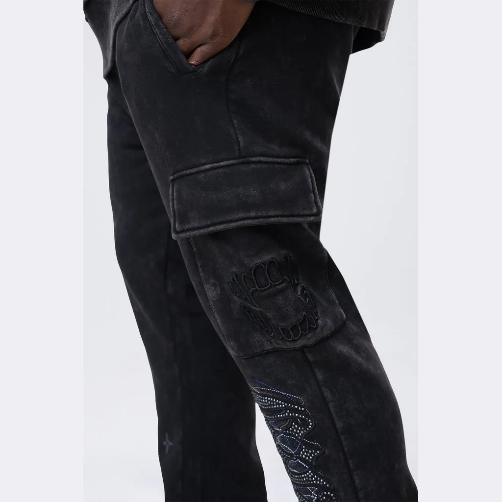 Big and Tall - Stacked Rhinestone Dystopia Fleece Pants - Black