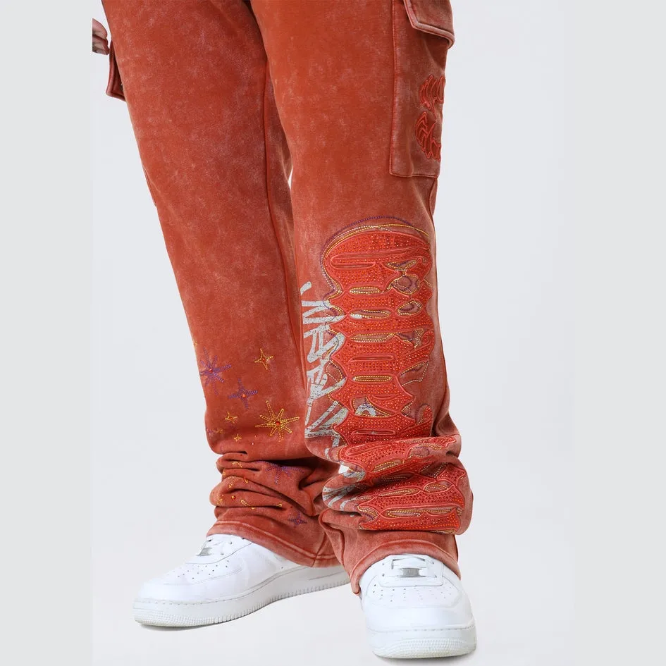 Big and Tall - Stacked Rhinestone Dystopia Fleece Pants - Picante