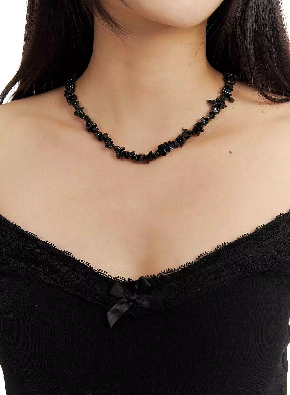 Black Beaded Necklace CF429