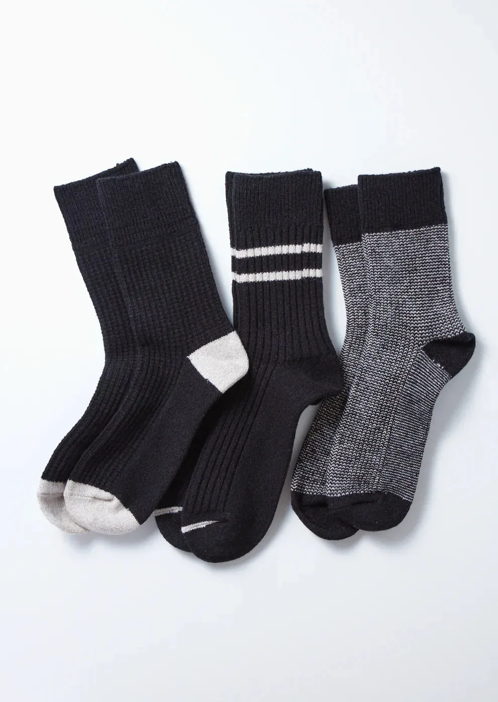 Black Gray Recycled Cotton Wool Socks - Singles