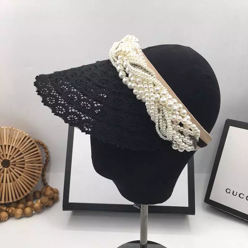 Black Lace Visor With Pearls