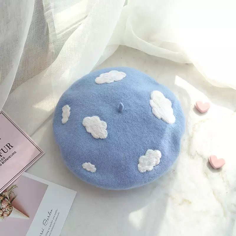 BLUE SKY WHITE CLOUDS BERET HAT BY51012