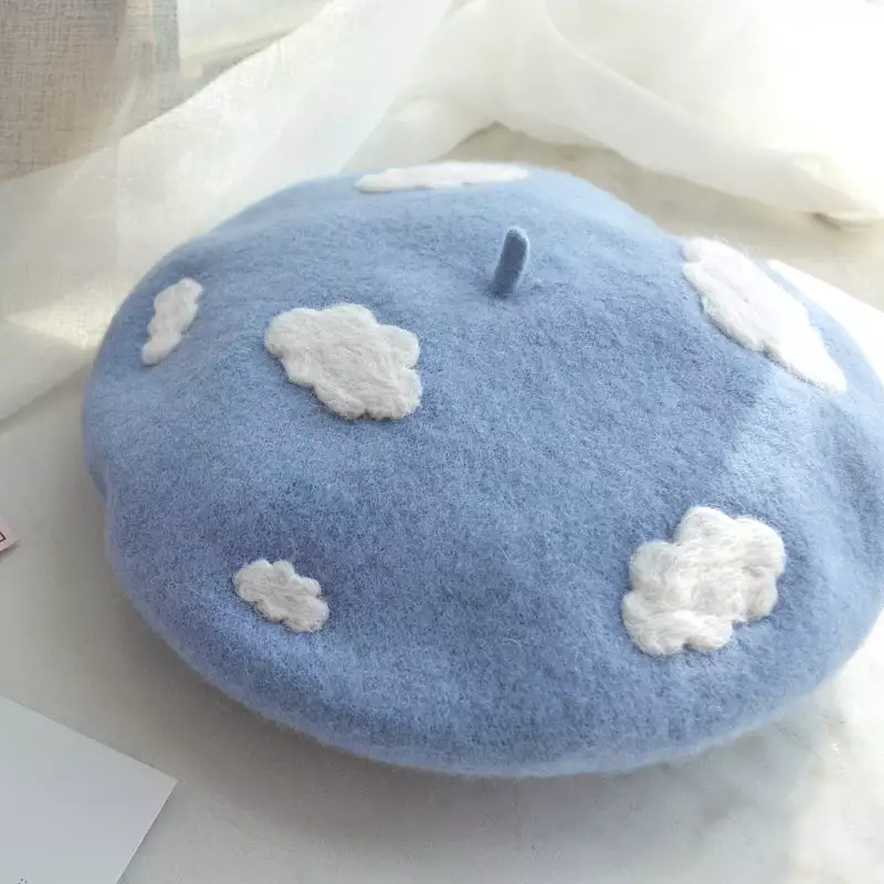 BLUE SKY WHITE CLOUDS BERET HAT BY51012