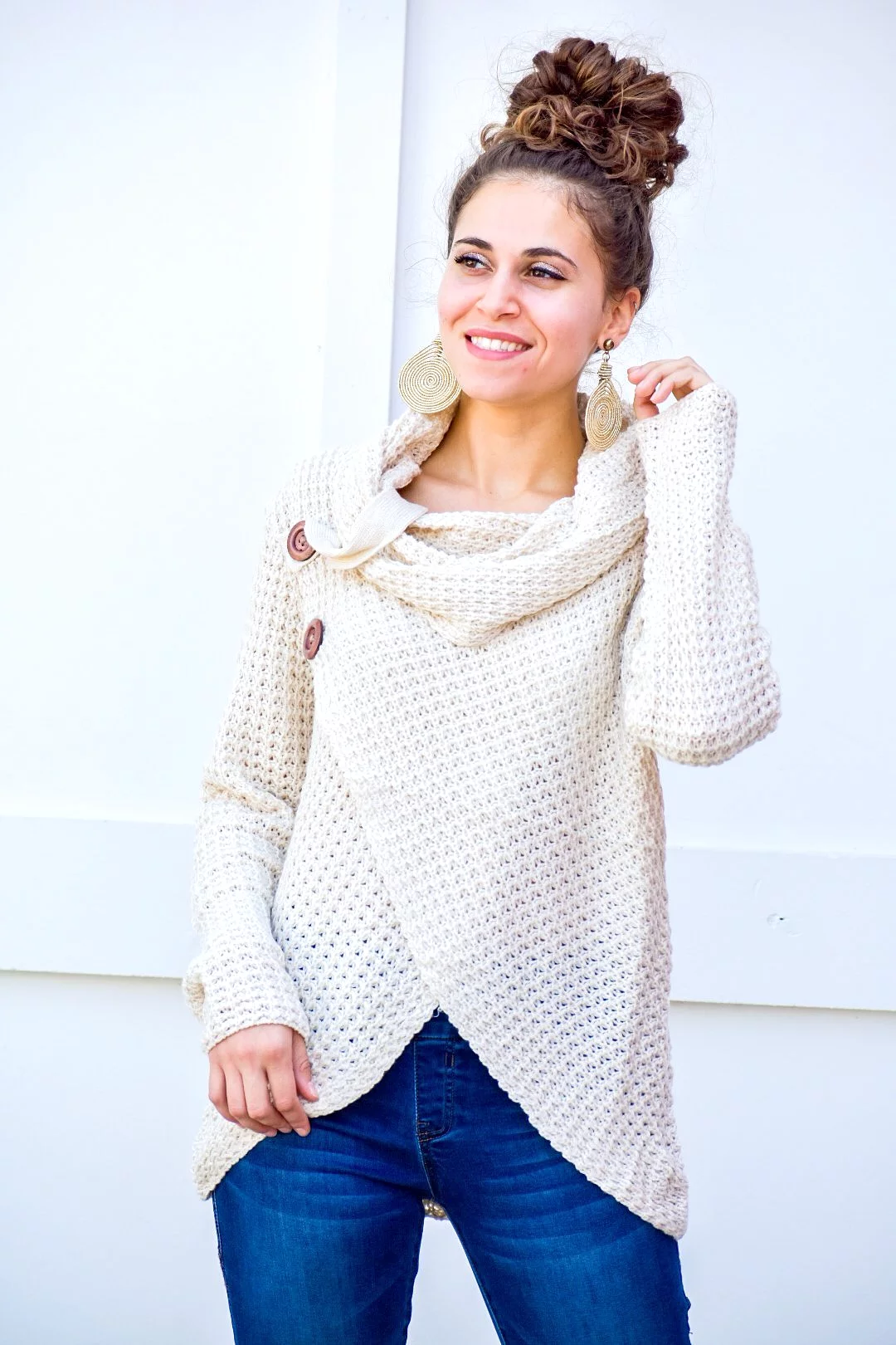 Brave Cross Over Cream Knit Sweater