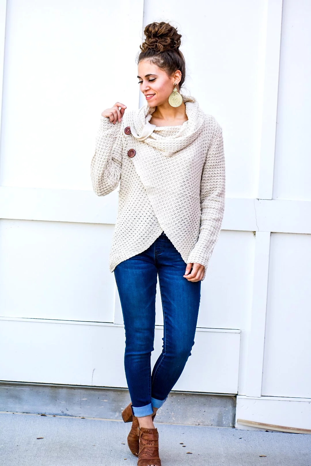 Brave Cross Over Cream Knit Sweater