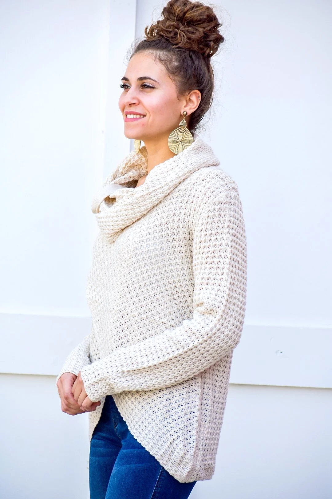 Brave Cross Over Cream Knit Sweater