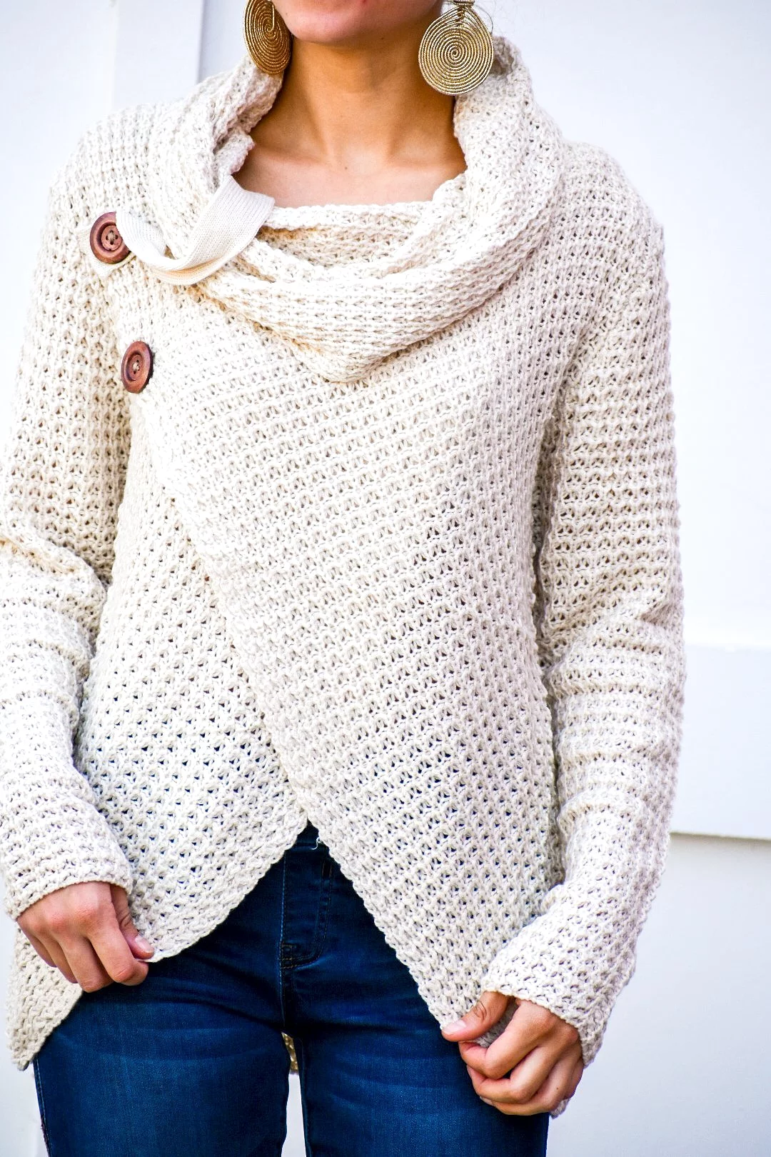 Brave Cross Over Cream Knit Sweater