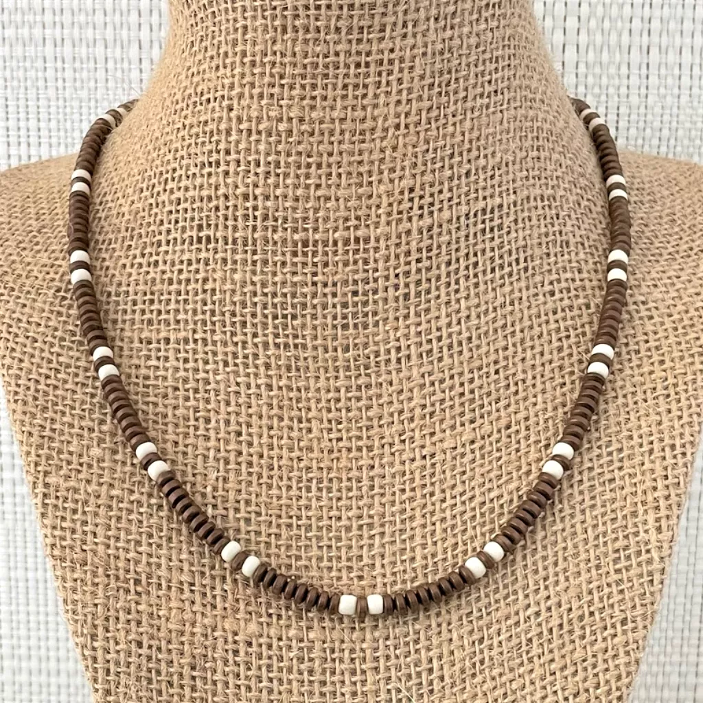 Bronze Hematite and Beige Toho Mens Beaded Necklace