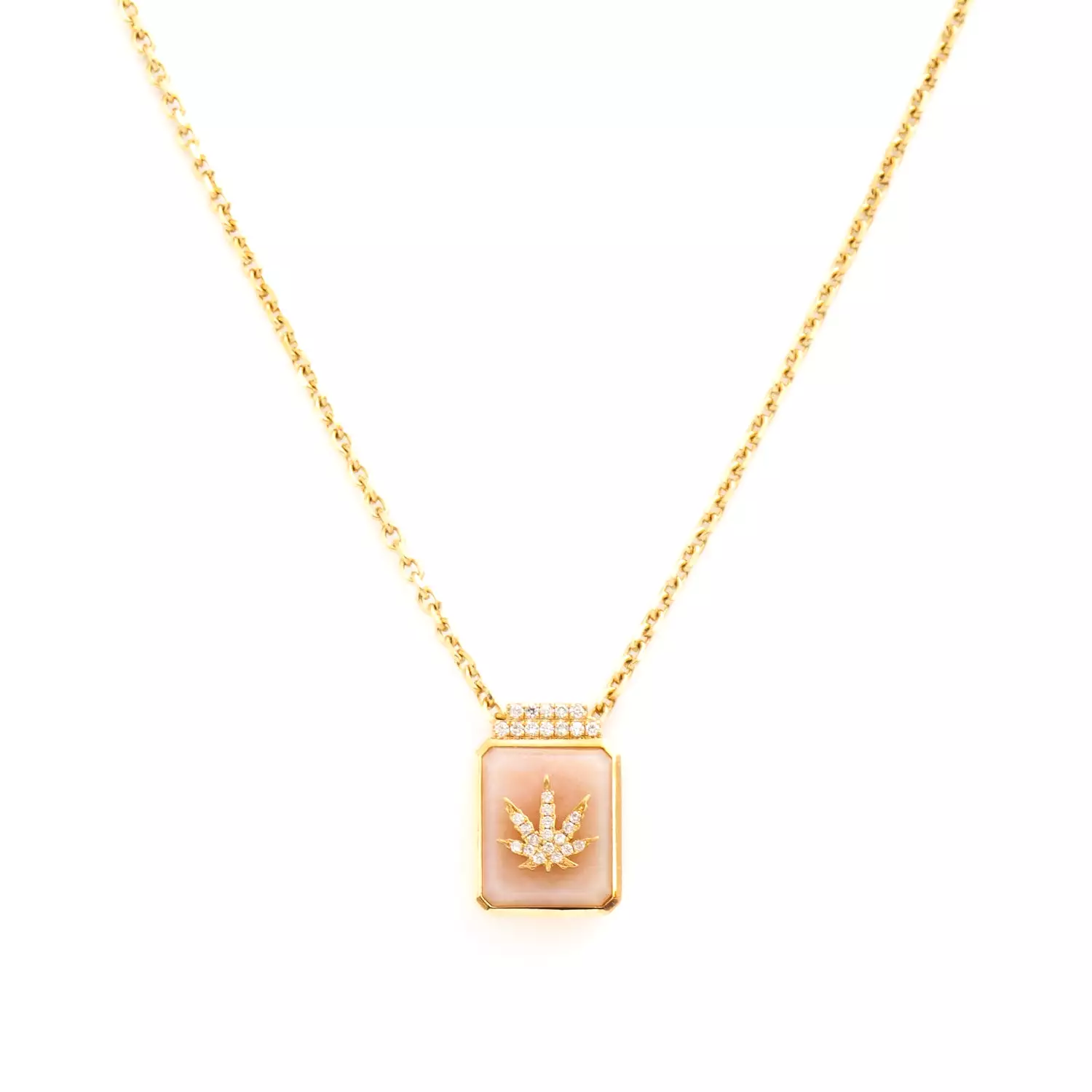 Cannabis Leaf on Pink Opal Signet Necklace