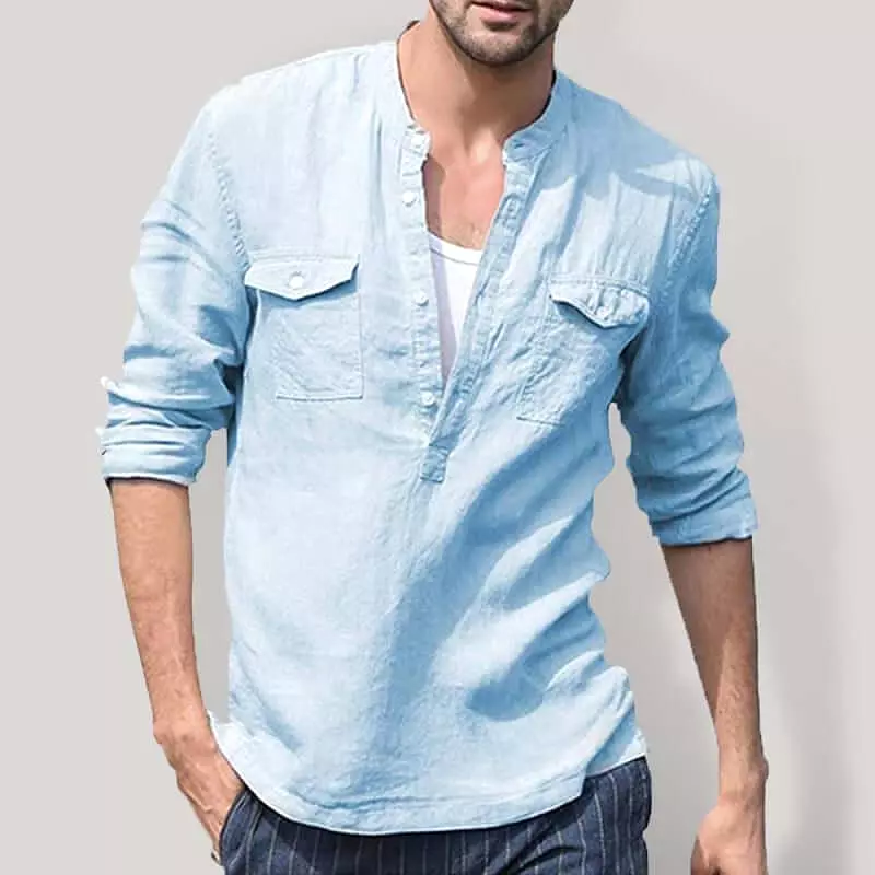 Casual Long Sleeve Linen Men Shirt