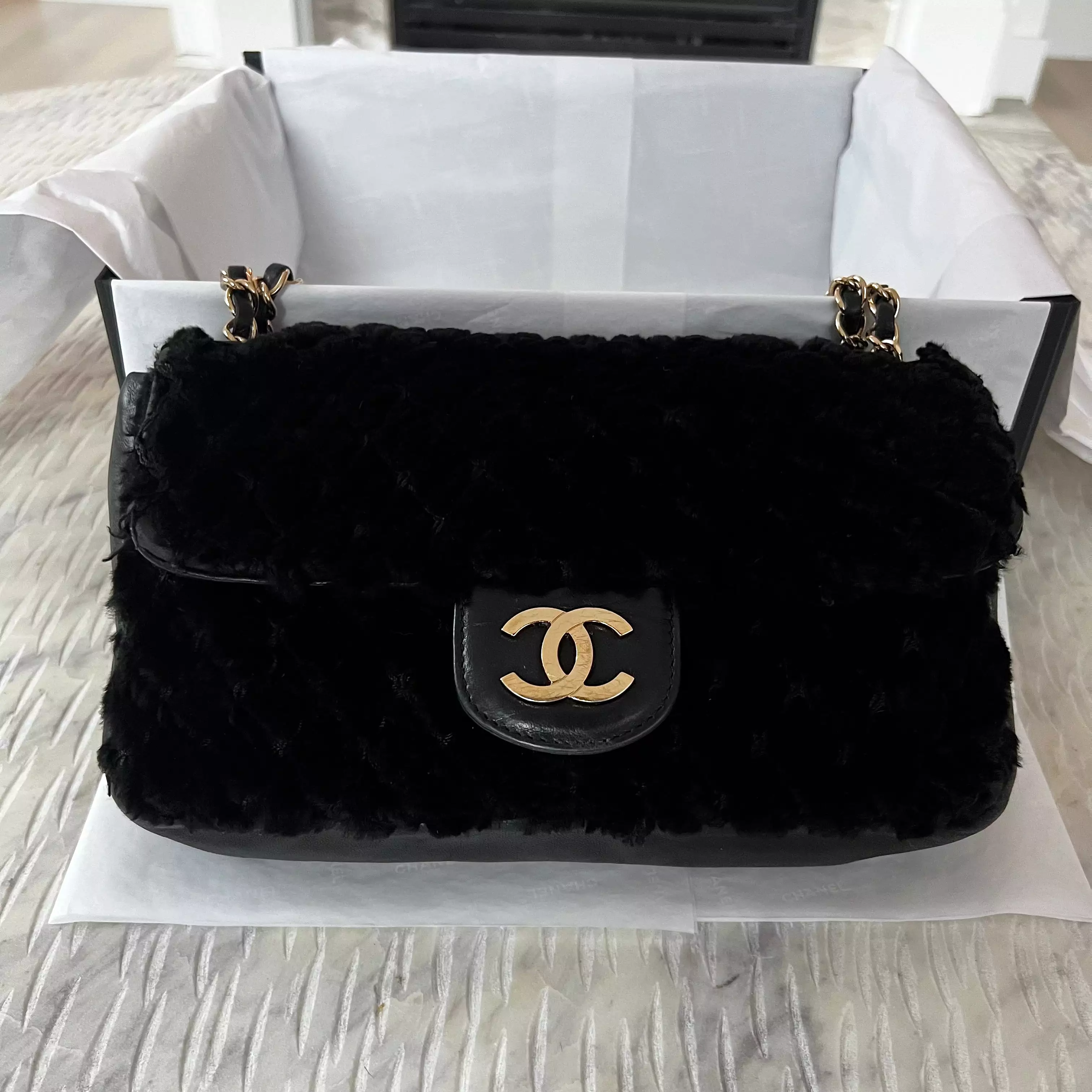 Chanel CC Rabbit Fur Flap Bag