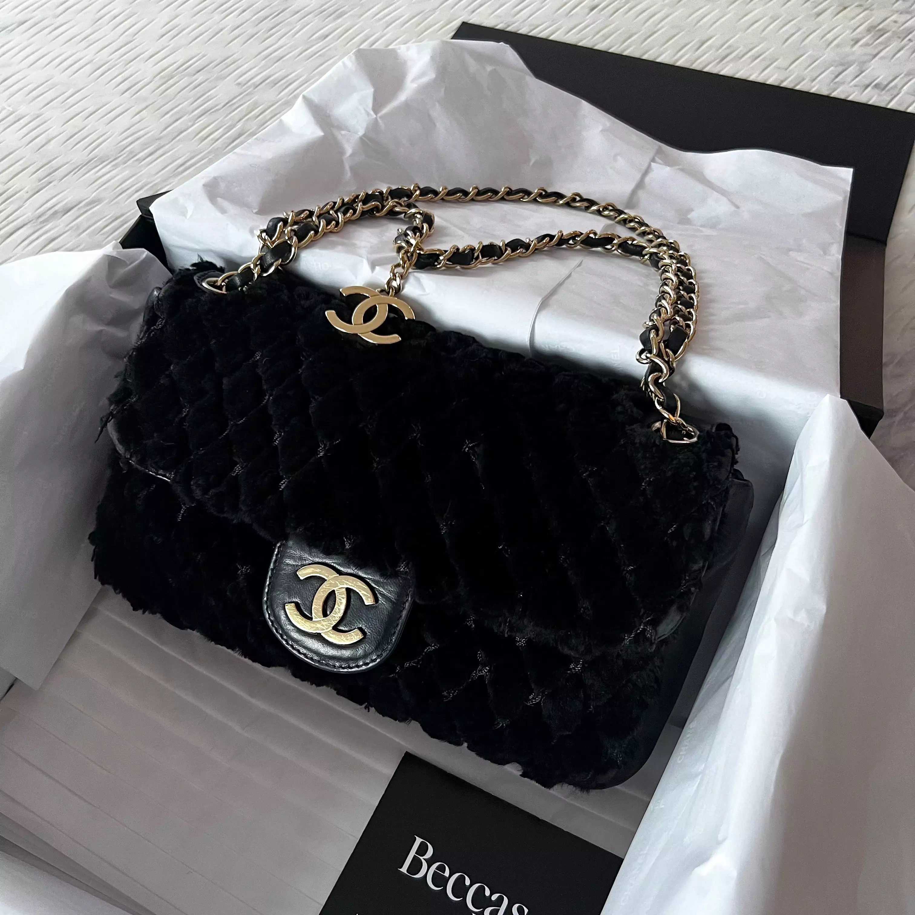 Chanel CC Rabbit Fur Flap Bag