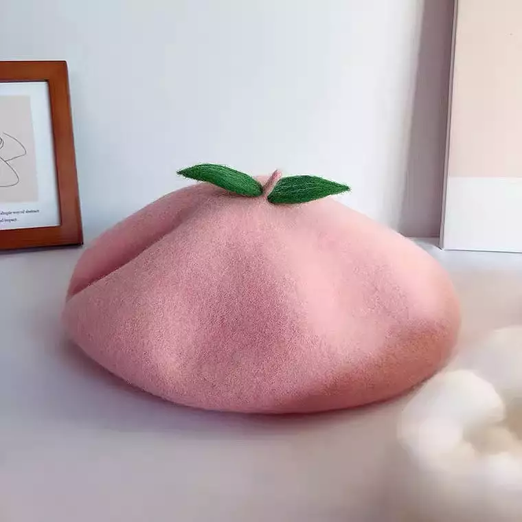 CUTE PEACH PASTEL PINK WOOL BERET HAT BY90168