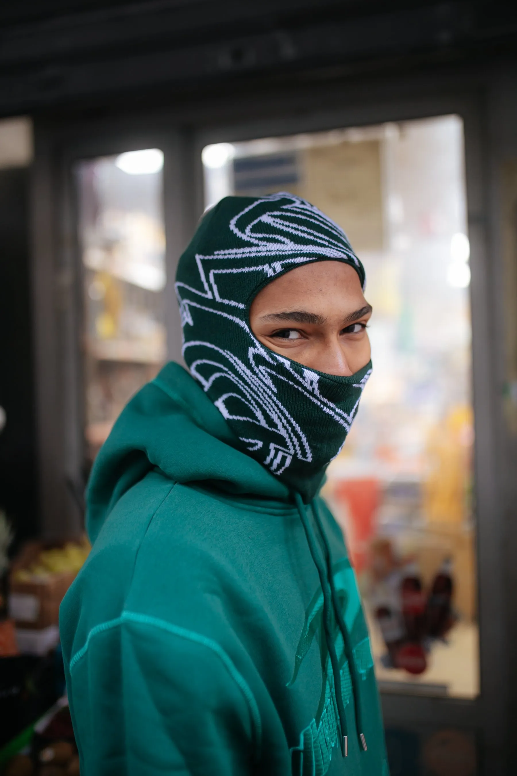 Dark Green Woven Jacquard Balaclava