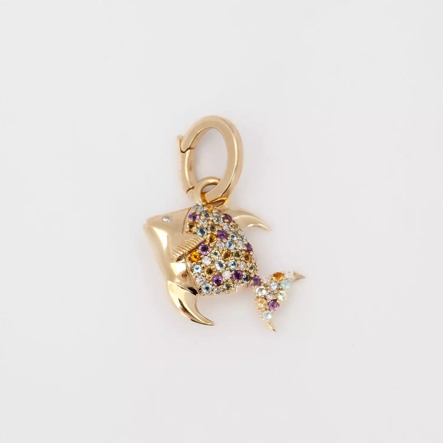 Diamond & Gemstone Rainbow Fish Hinged Charm