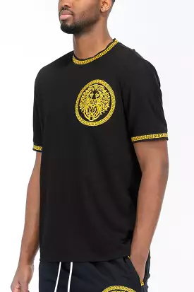 Embroidered Lion Head Round Neck Tee