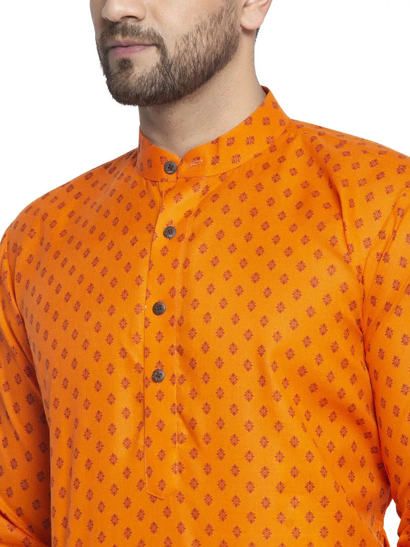 Ethnic Wear Men's Printed Kurta Pajama Cotton Indian (Orange)