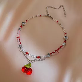 Glass Cherry Necklace  MK18880