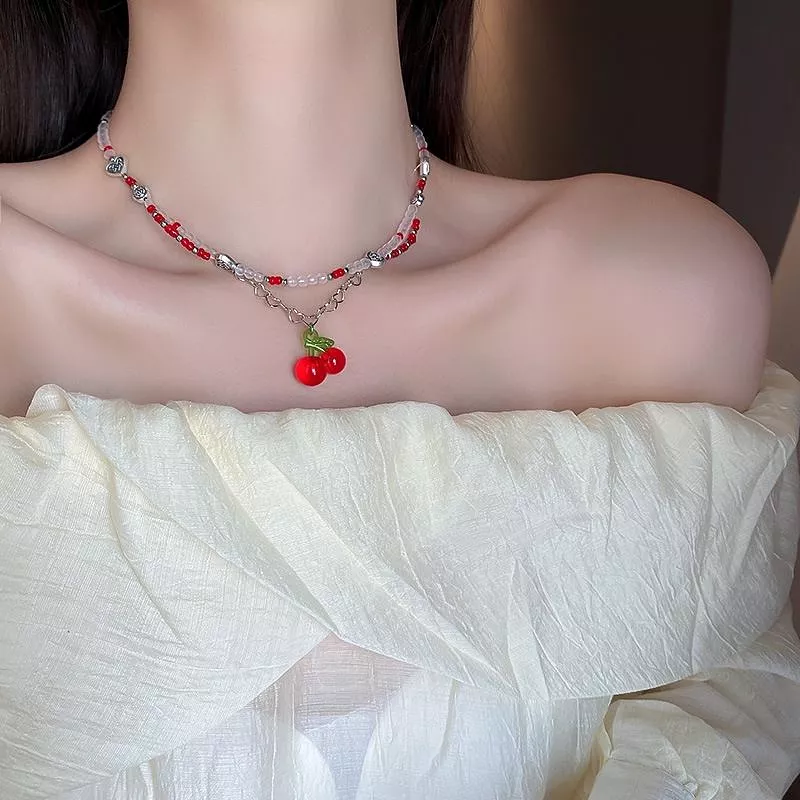 Glass Cherry Necklace  MK18880