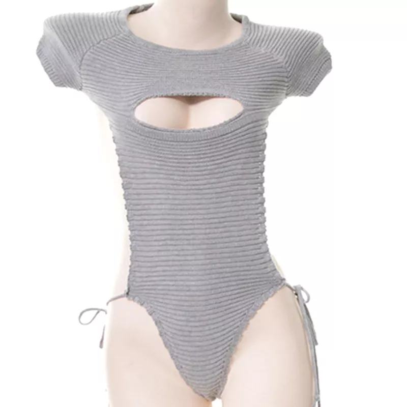 Grey/Blue Chest Hollow Out Virgin Killer Sweater AD11662