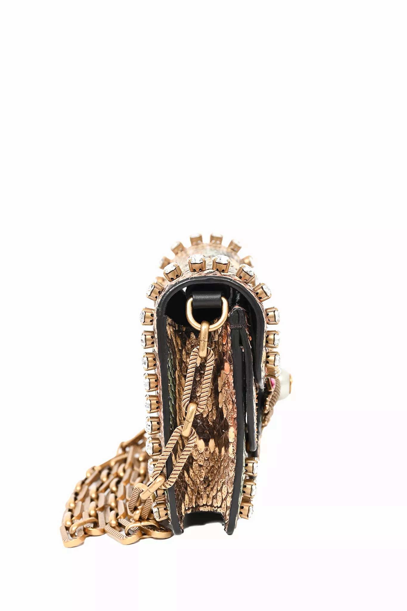 Gucci Multicolour Python Crystal Bee Embellished Mini Broadway Chain Bag