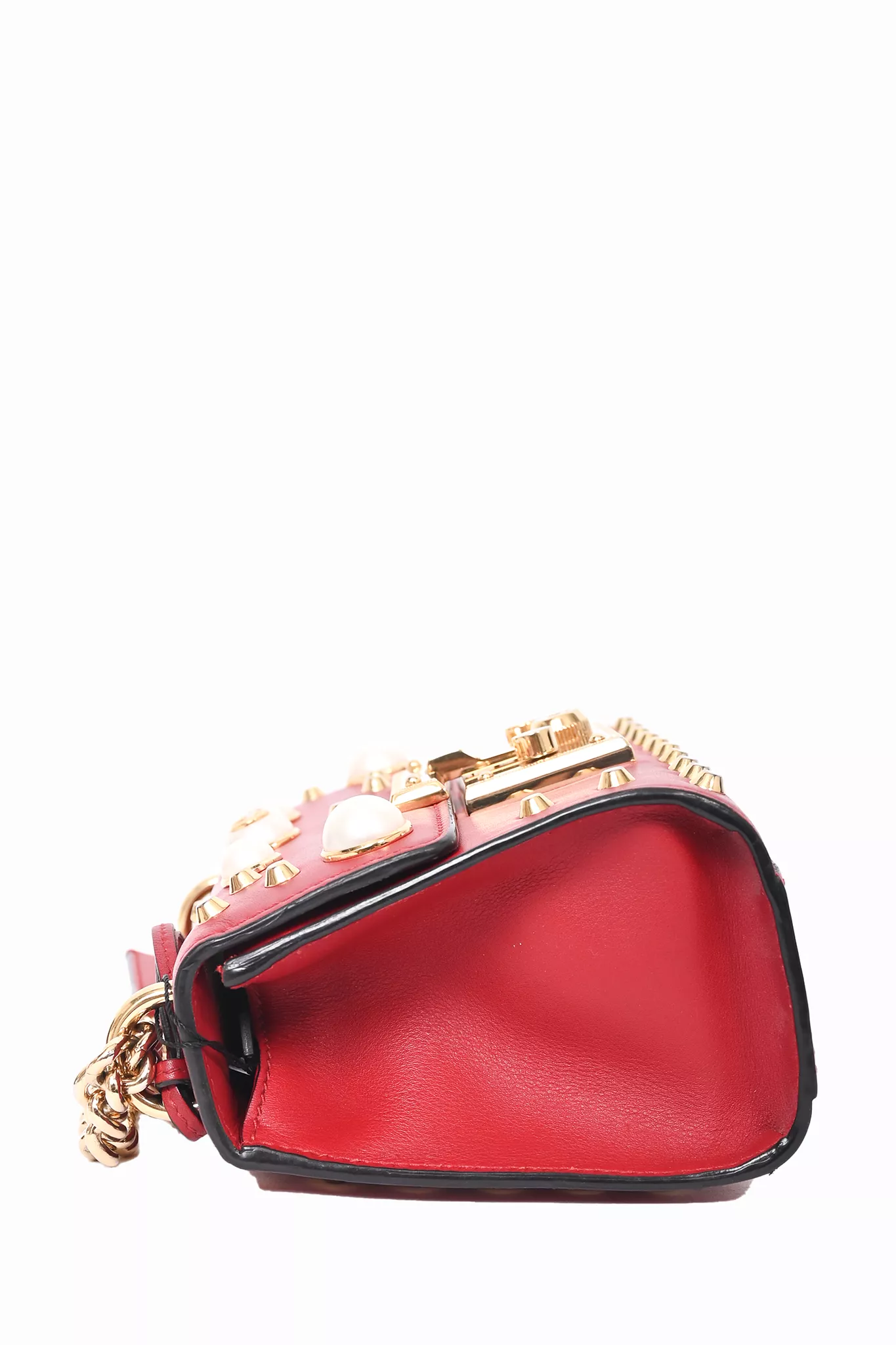 Gucci Red Leather Small Pearly Padlock Chain Bag