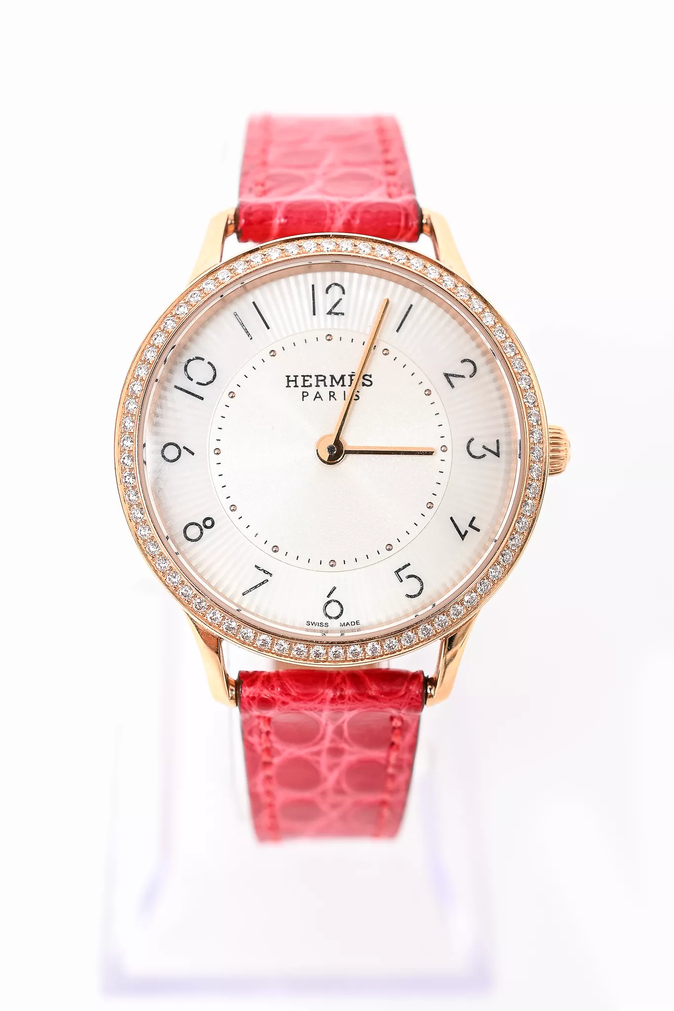 Hermes 18K Rose Gold Diamond Bezel 32mm Slim d