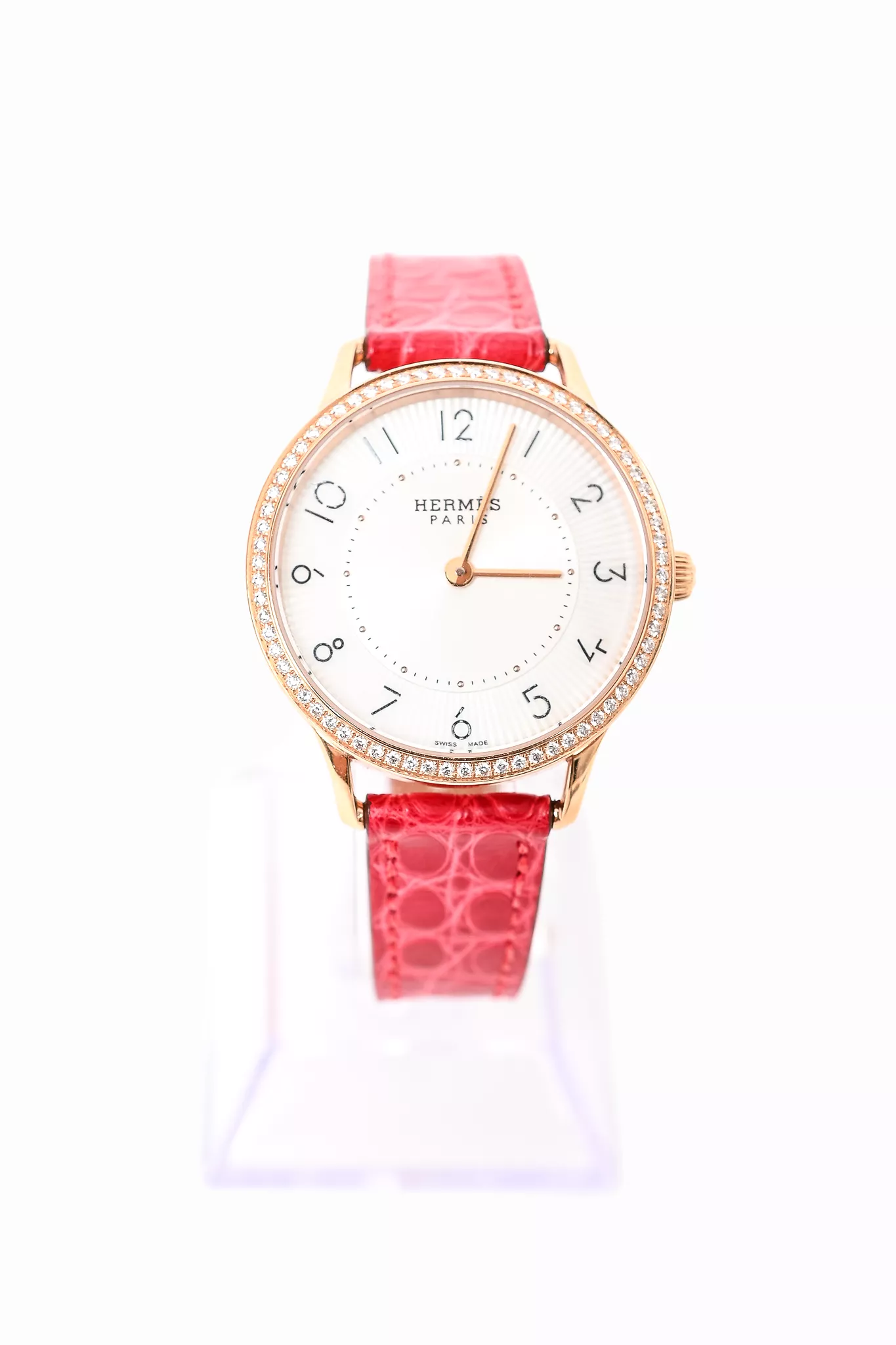 Hermes 18K Rose Gold Diamond Bezel 32mm Slim d