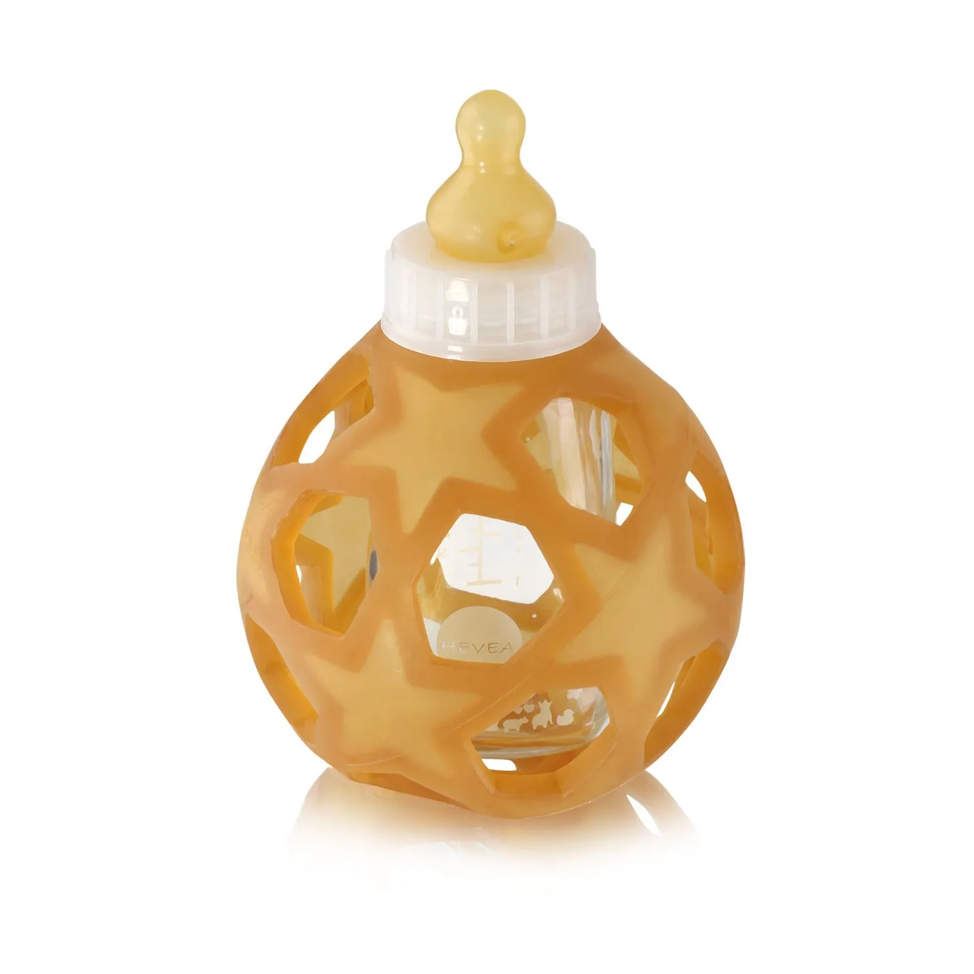 HEVEA Glass Baby Bottle w. Star Ball | White