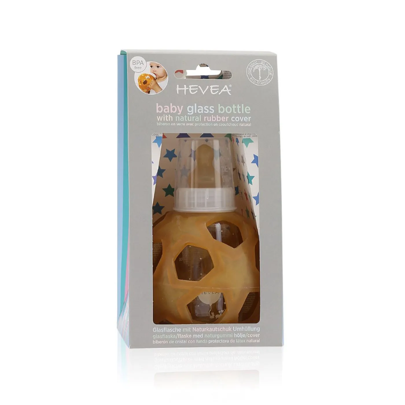 HEVEA Glass Baby Bottle w. Star Ball | White