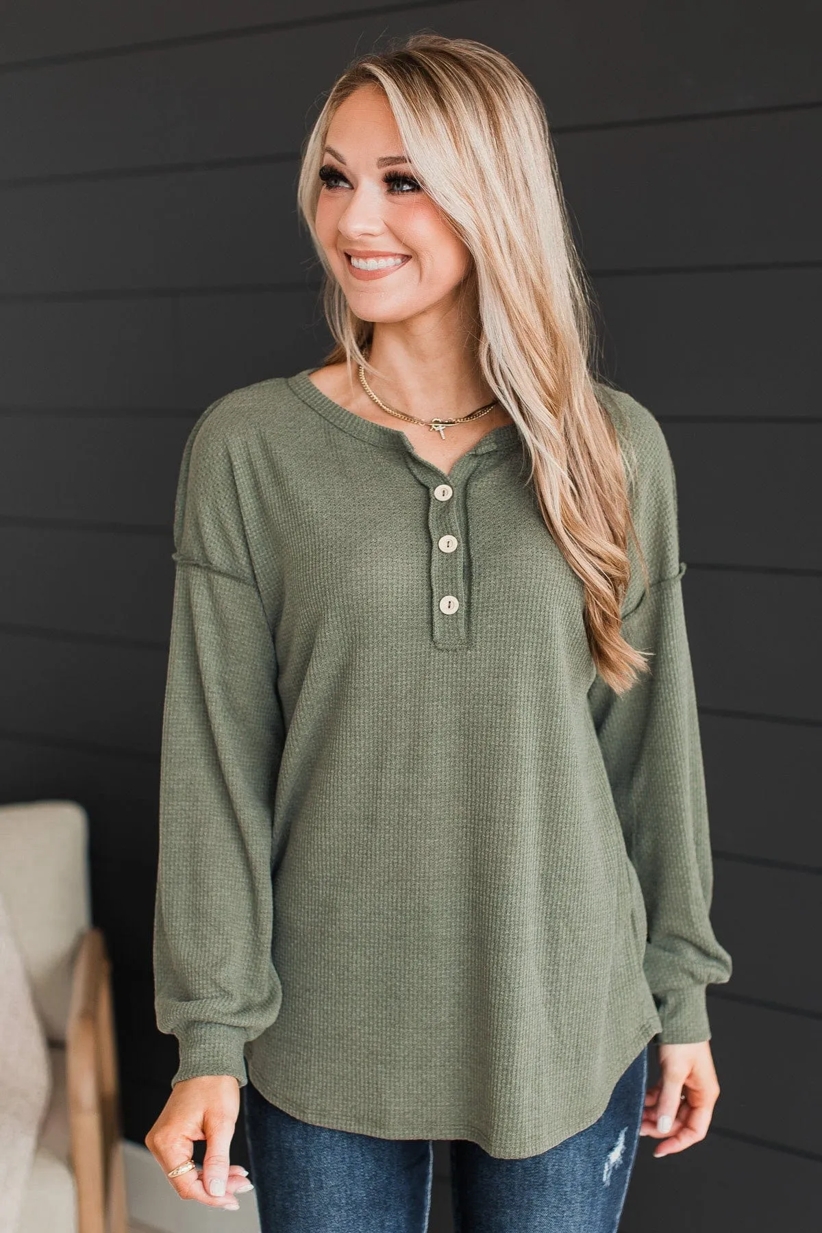 Hopeful Dreaming Knit Top- Olive