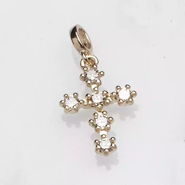 Individual Prong Set Diamond Cross Charm