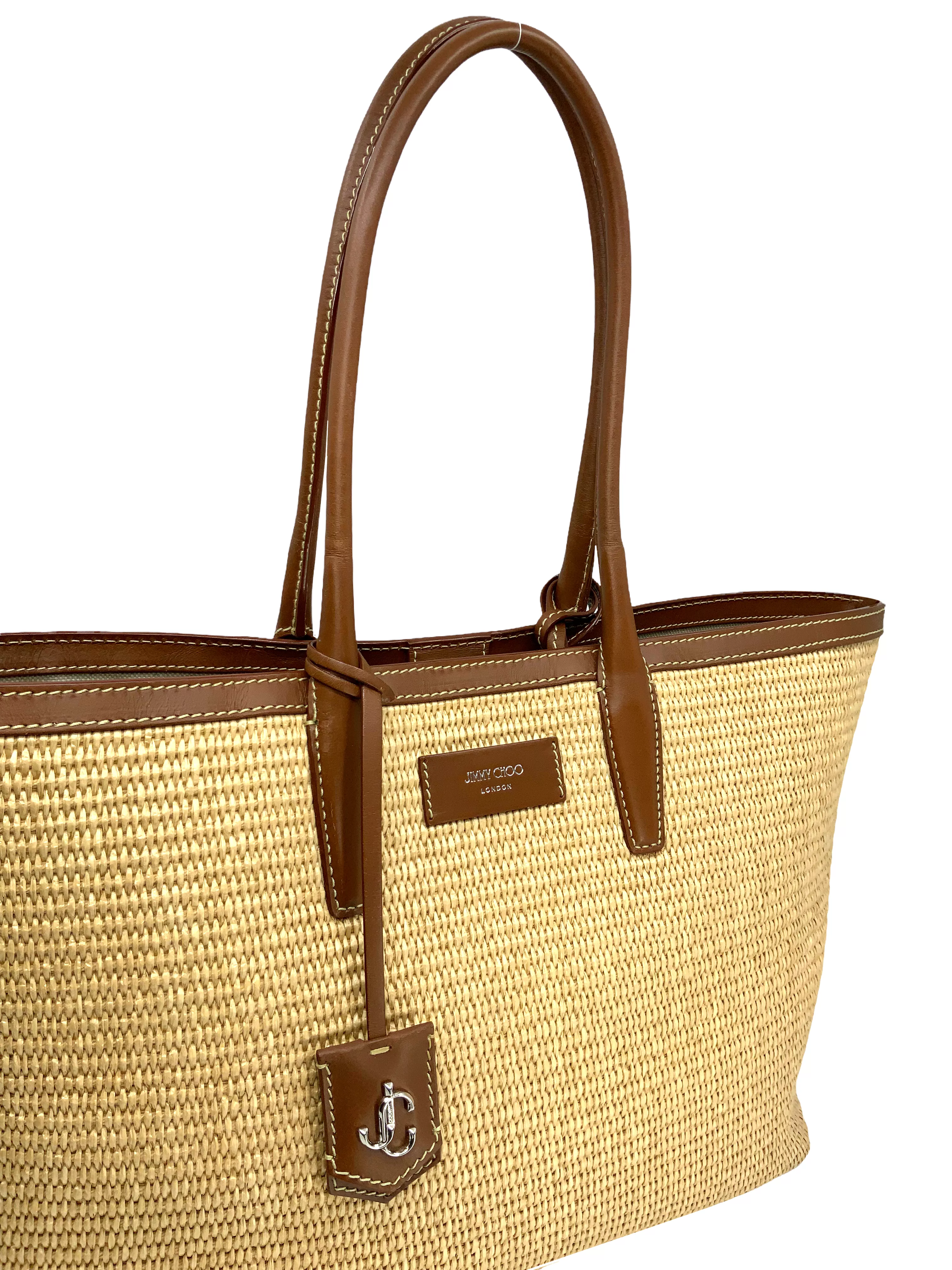 Jimmy Choo Nine2Five Raffia & Leather Tote