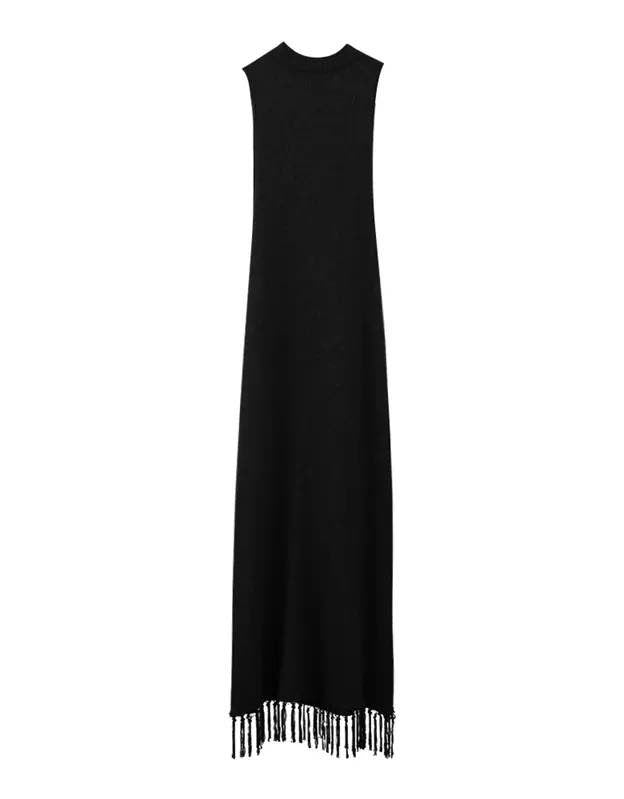 Knitted A Line Tassel Hem Long Dress