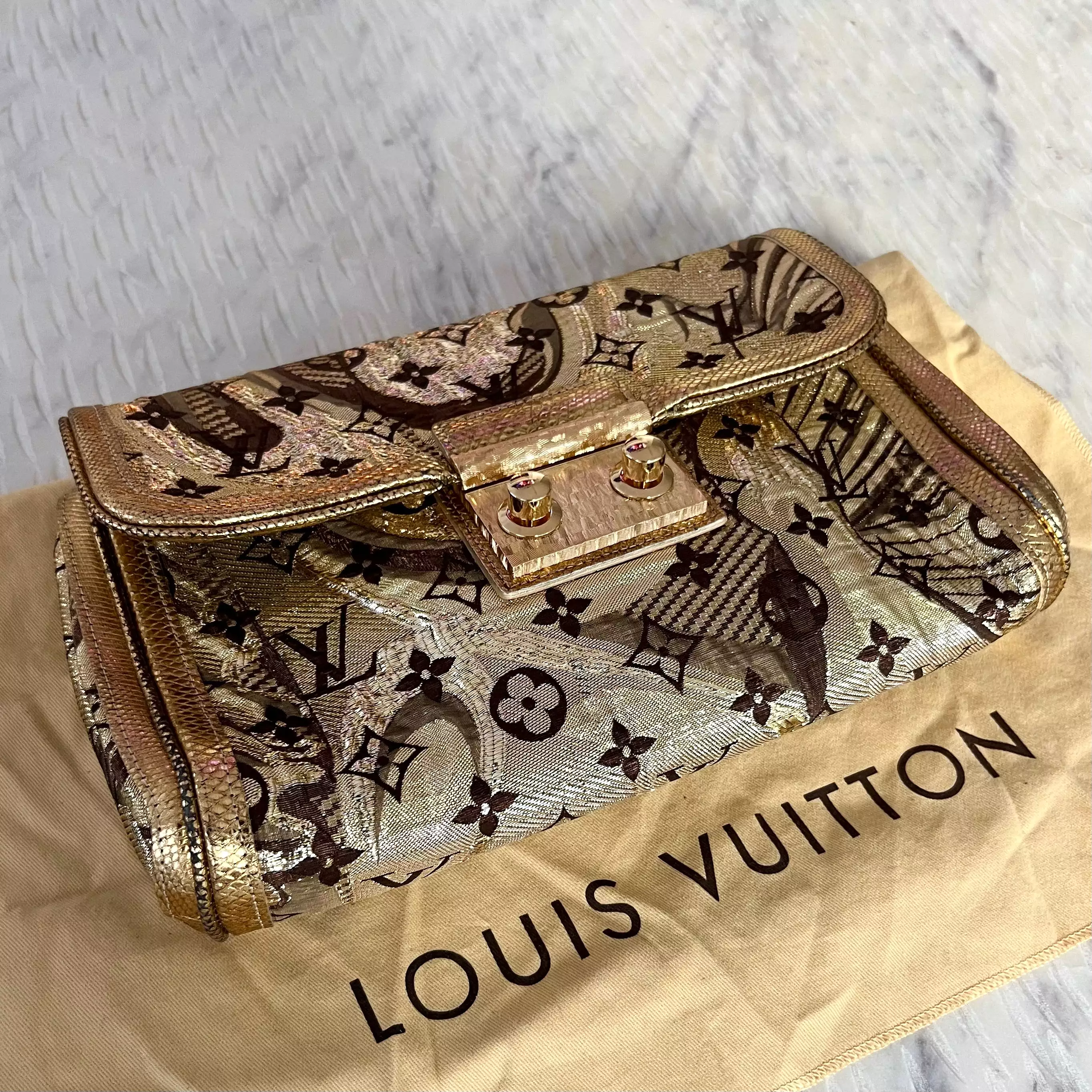 Louis Vuitton Gold Brocade Thalie Clutch