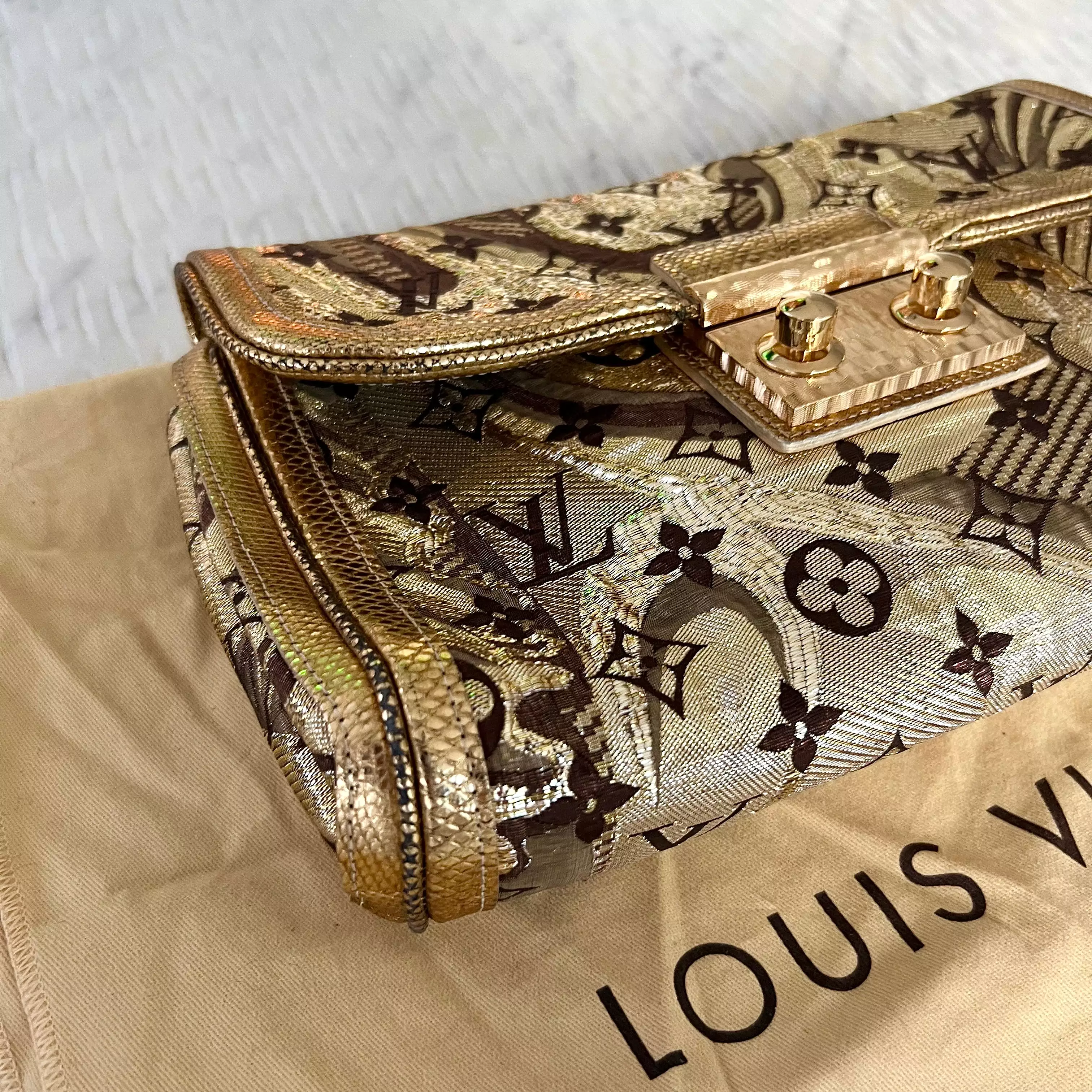 Louis Vuitton Gold Brocade Thalie Clutch